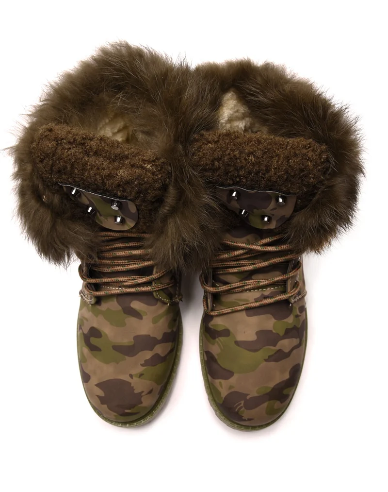 Chaussures montantes à lacets & fourrées camouflage