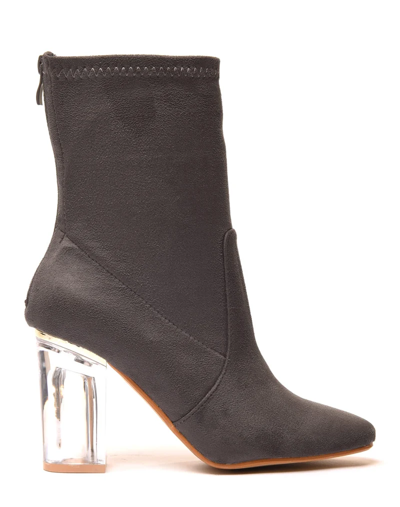 Bottines grises à talon transparent et haut souple