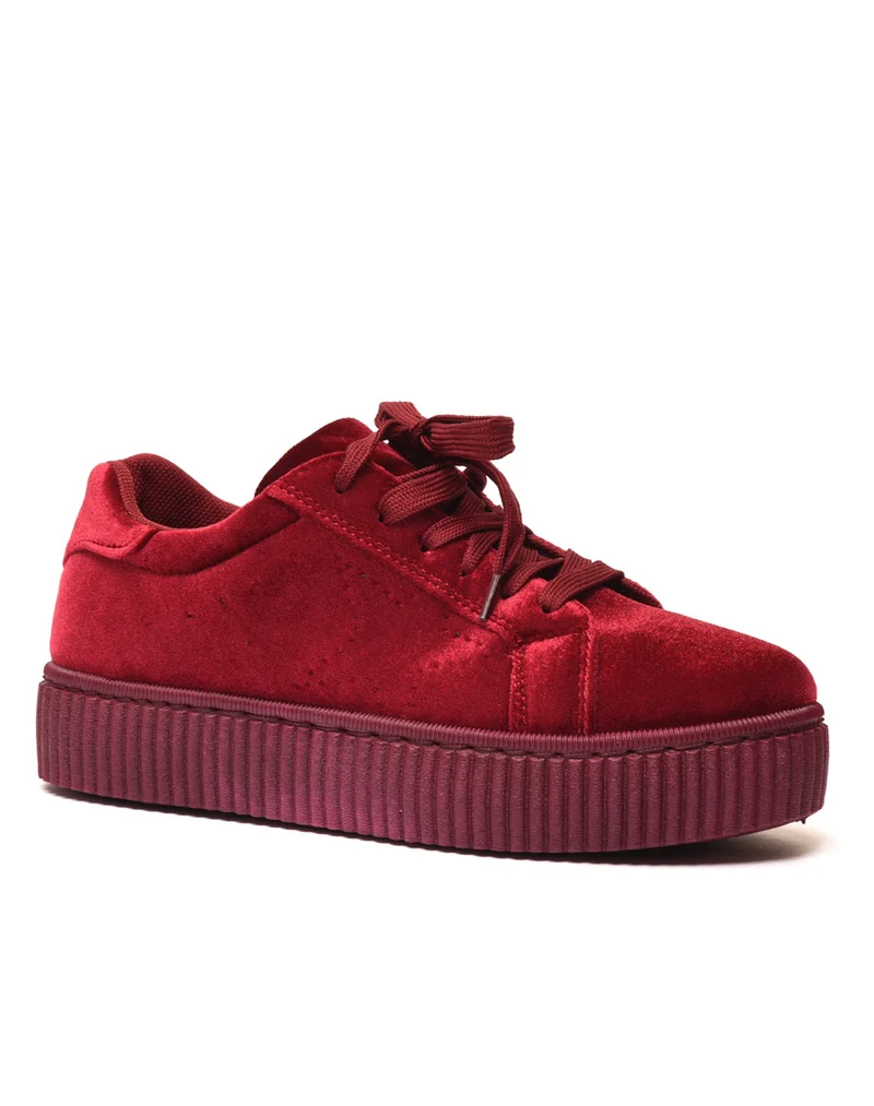 Baskets basses bordeaux en velours
