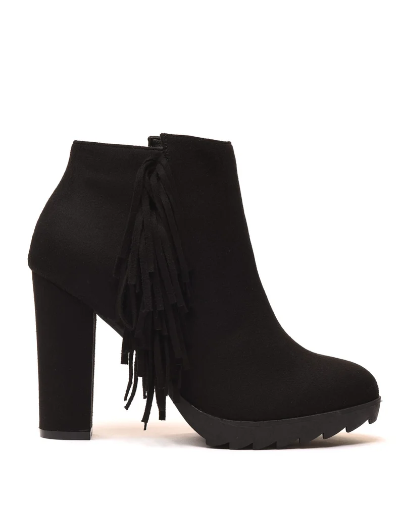 Bottines noires à franges en suédine