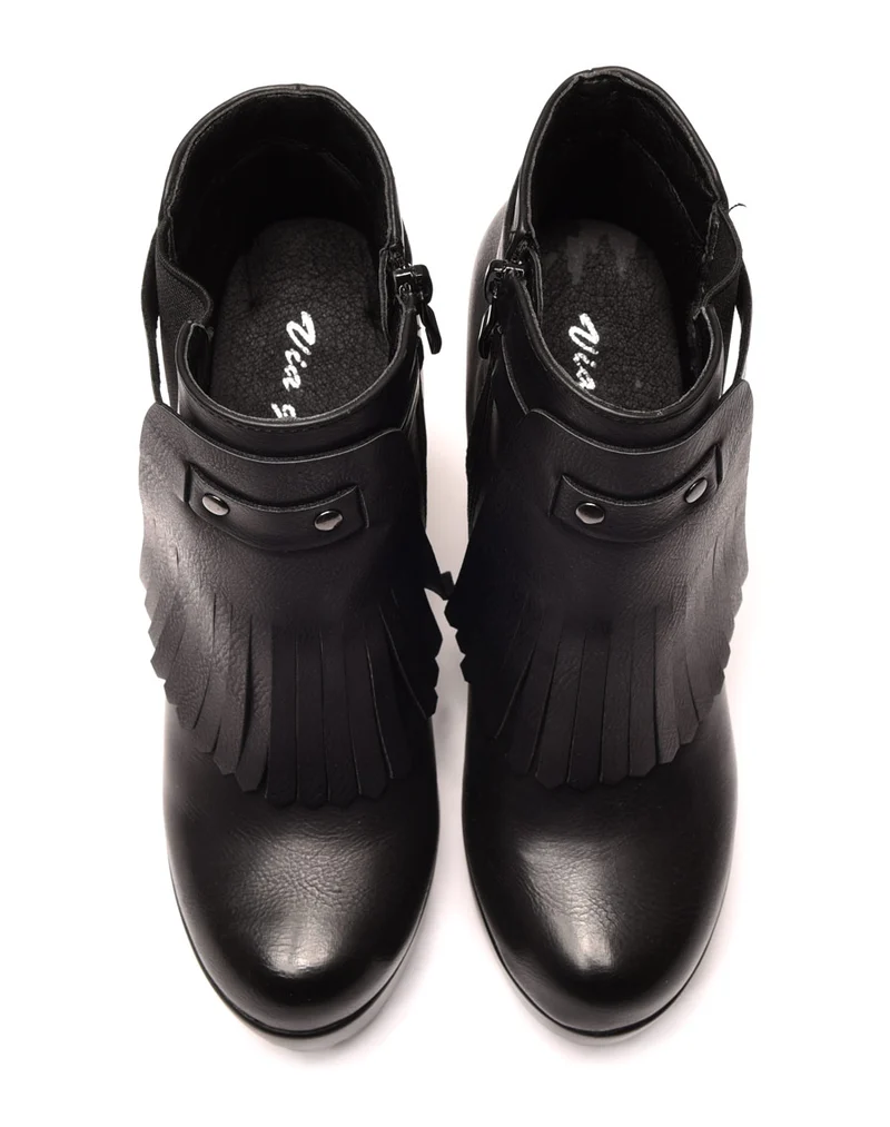 Bottines noires à franges et plateforme