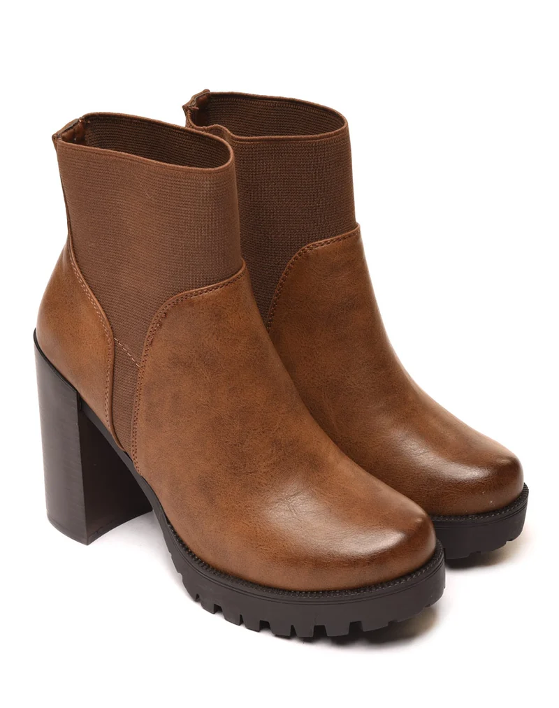 Bottines Chelsea à talons hauts camelles