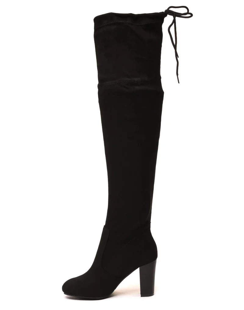 Cuissardes en suédine à talons noires