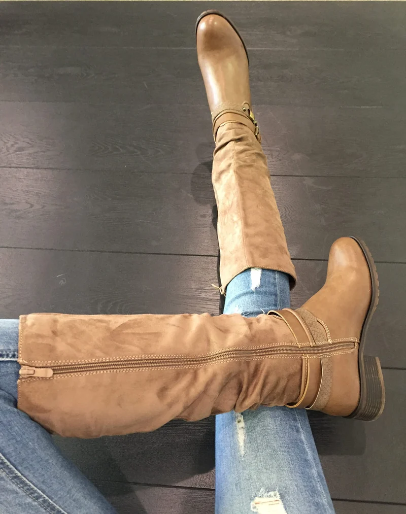 Bottes plates bi matières taupes