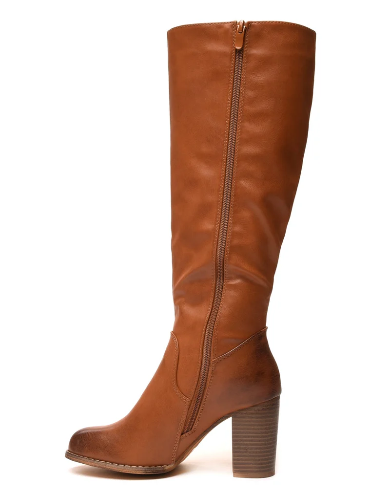Bottes à talons camelles avec fermeture éclair décorative