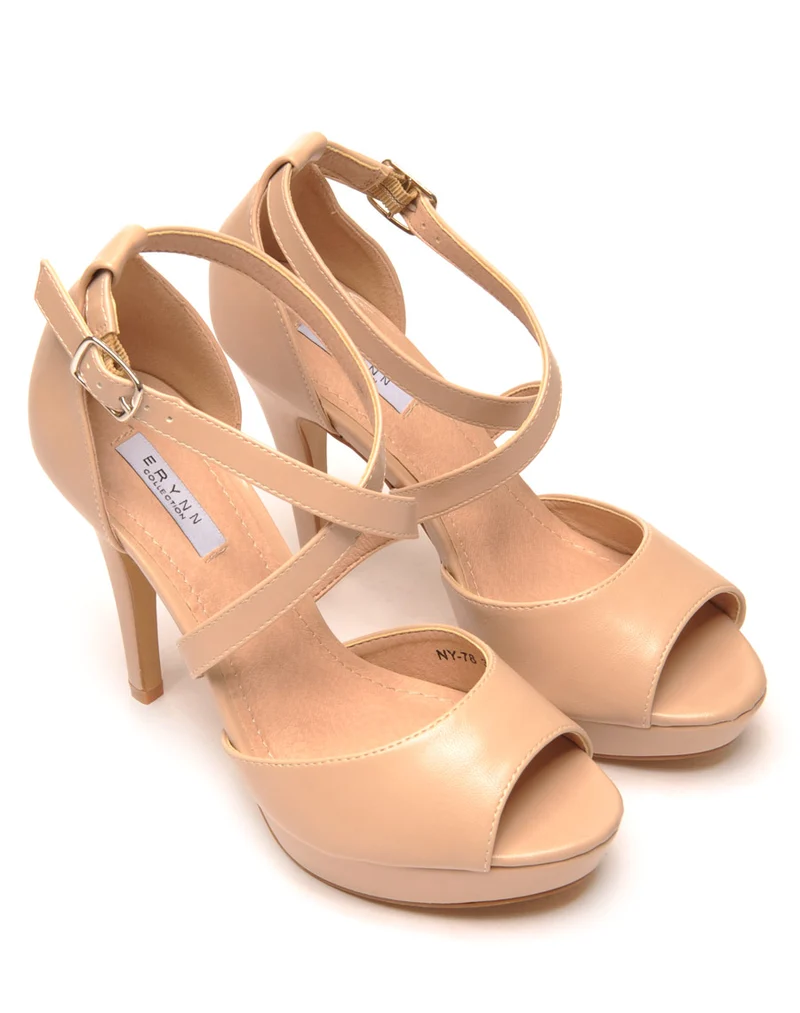 Escarpin lanière croisé beige à bout ouvert
