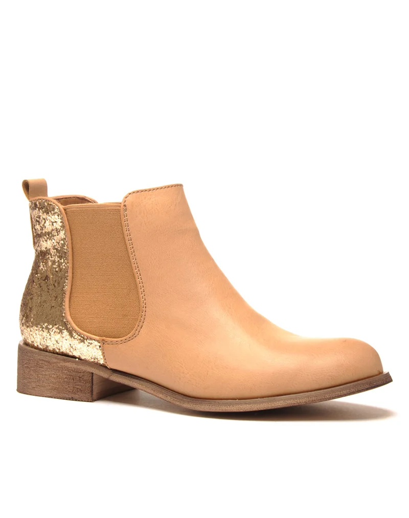 Chelsea boots camel pailletées court