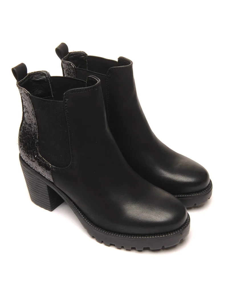 Sublimes Chelsea boots noires à talons et paillettes