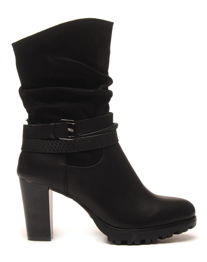 Bottines noires à talons bi-matière double bride