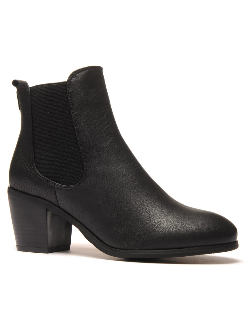 Bottines noires bi-matière python à talons