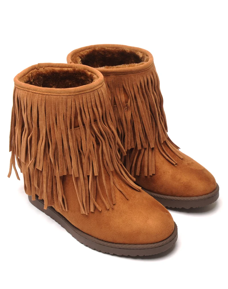 Bottines camel à double franges