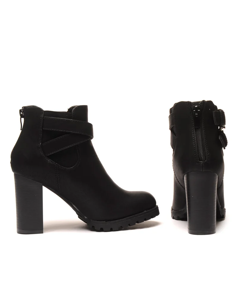 Bottines noires à talon double bride