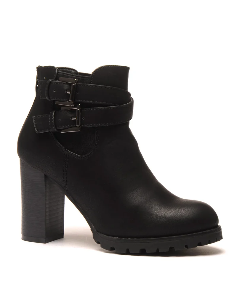 Bottines noires à talon double bride