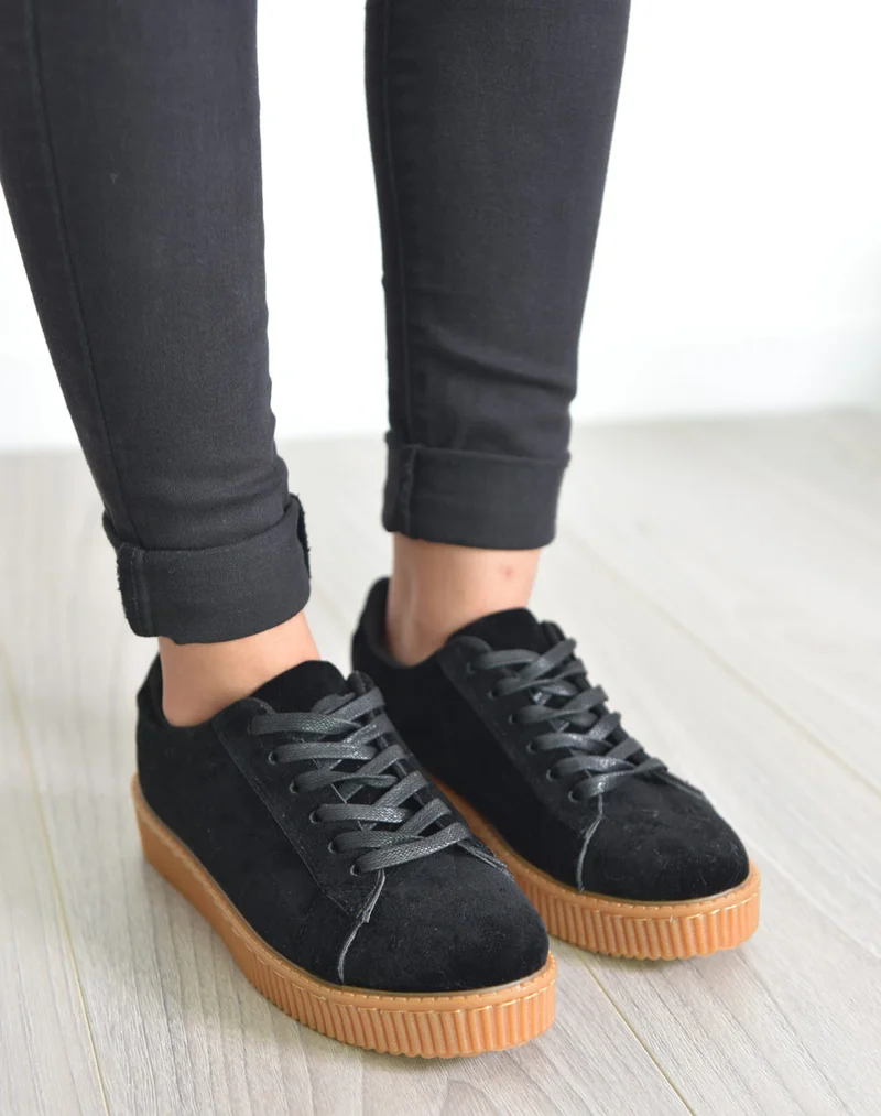 Baskets noires effet daim avec grosse semelle