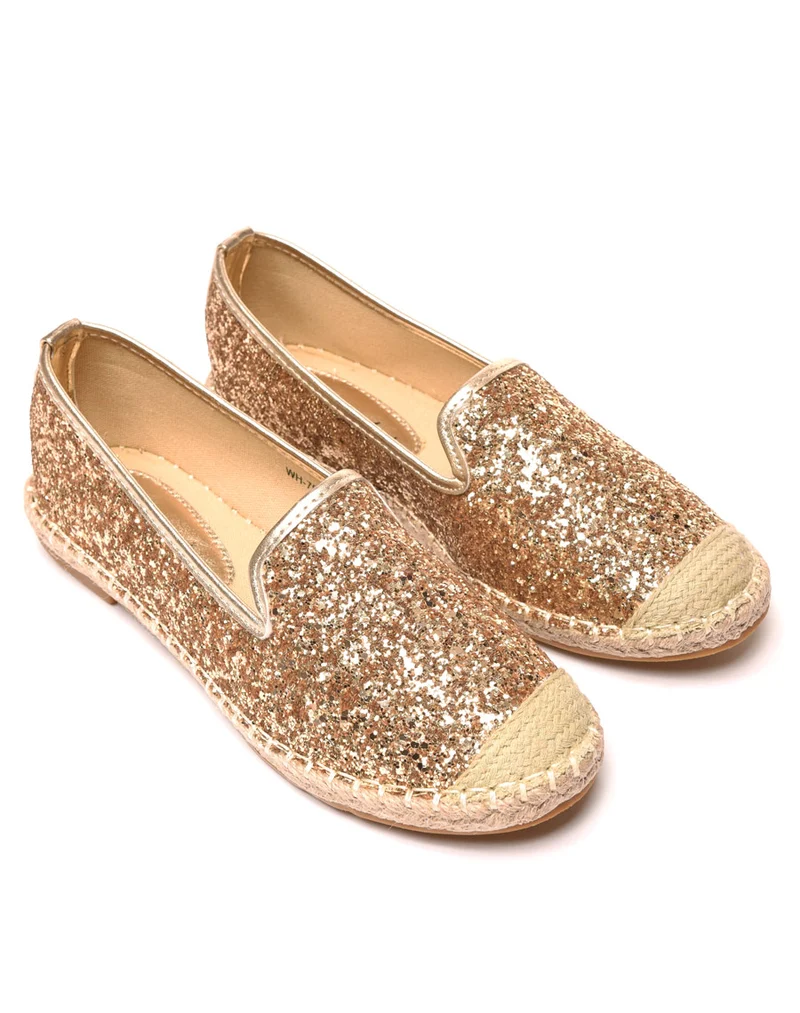 Espadrilles paillettes doré bout tressé