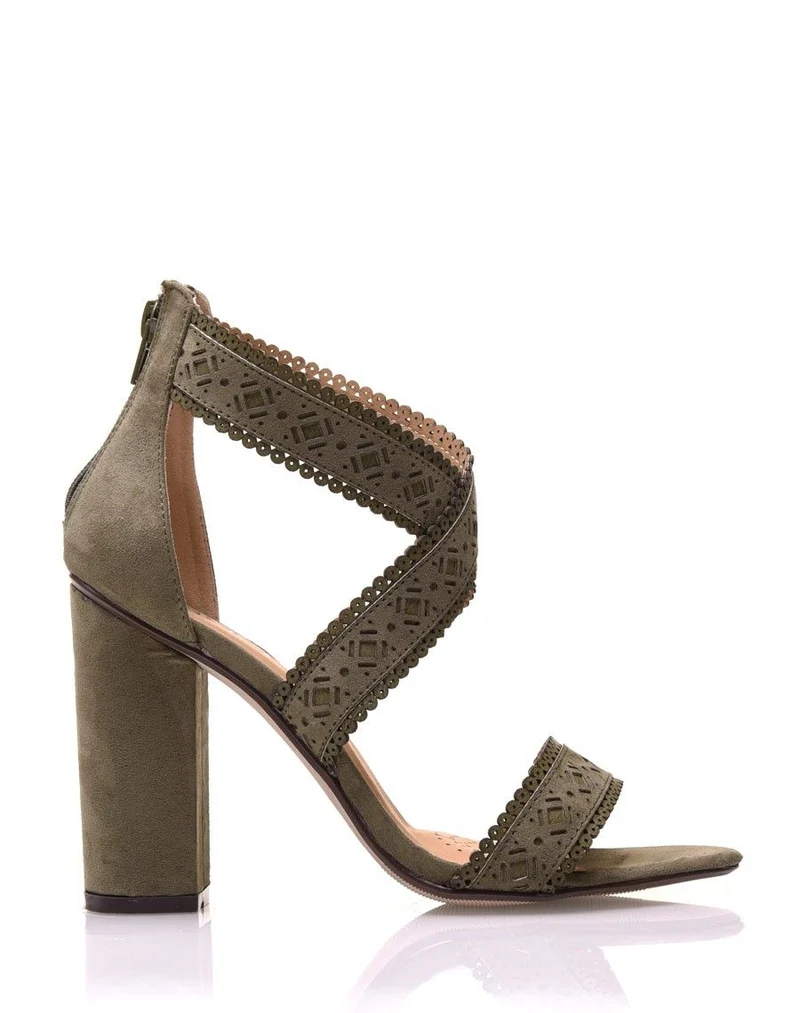 Sandales kaki en suédine à talons épais