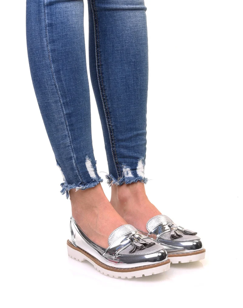 Mocassins argentés bi matières