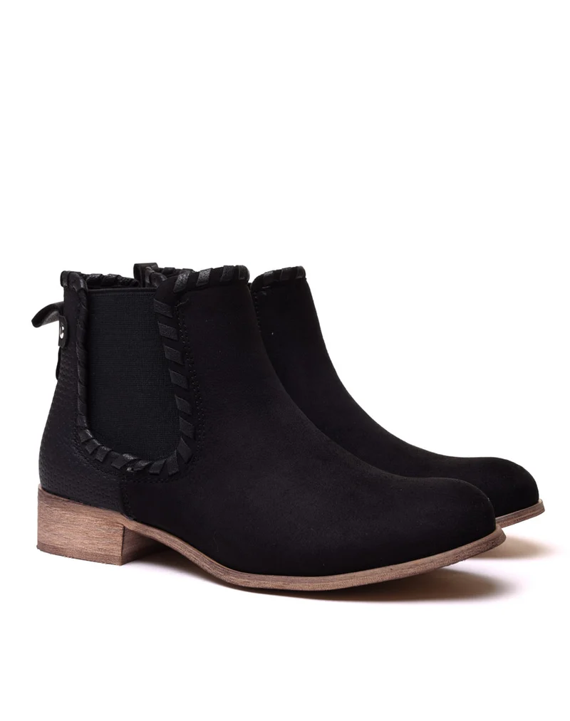 Bottines plates noires bi matières à détails