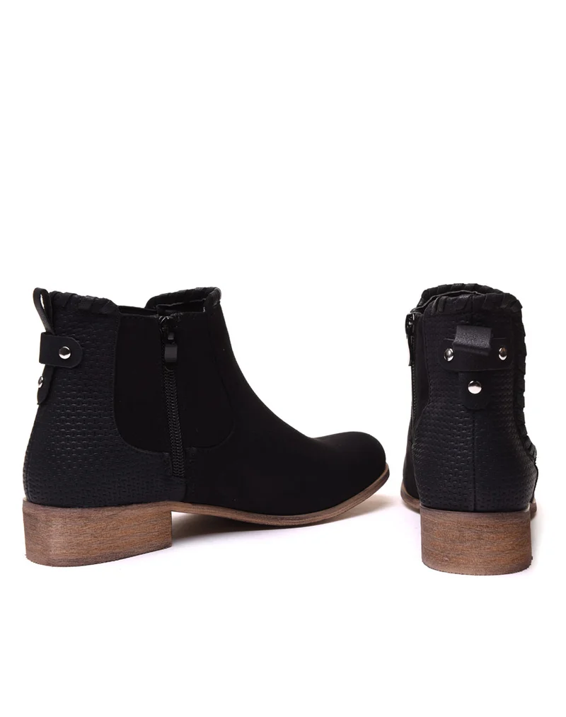 Bottines plates noires bi matières à détails