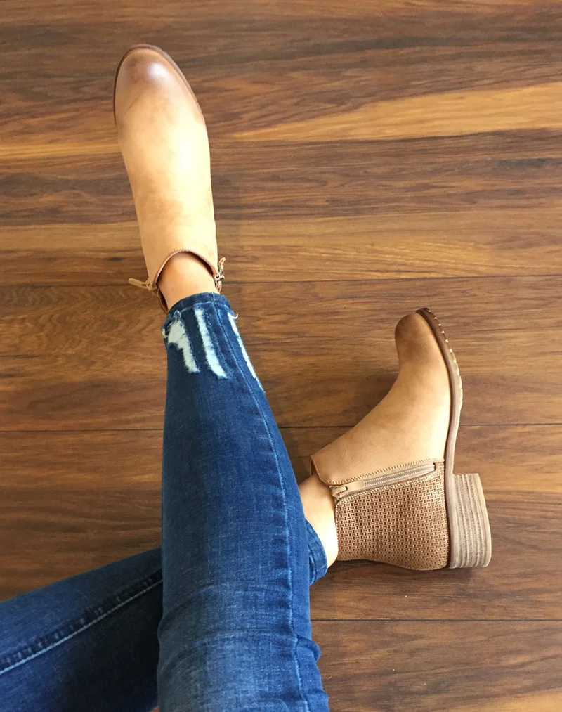 Bottines plates bi matières camel