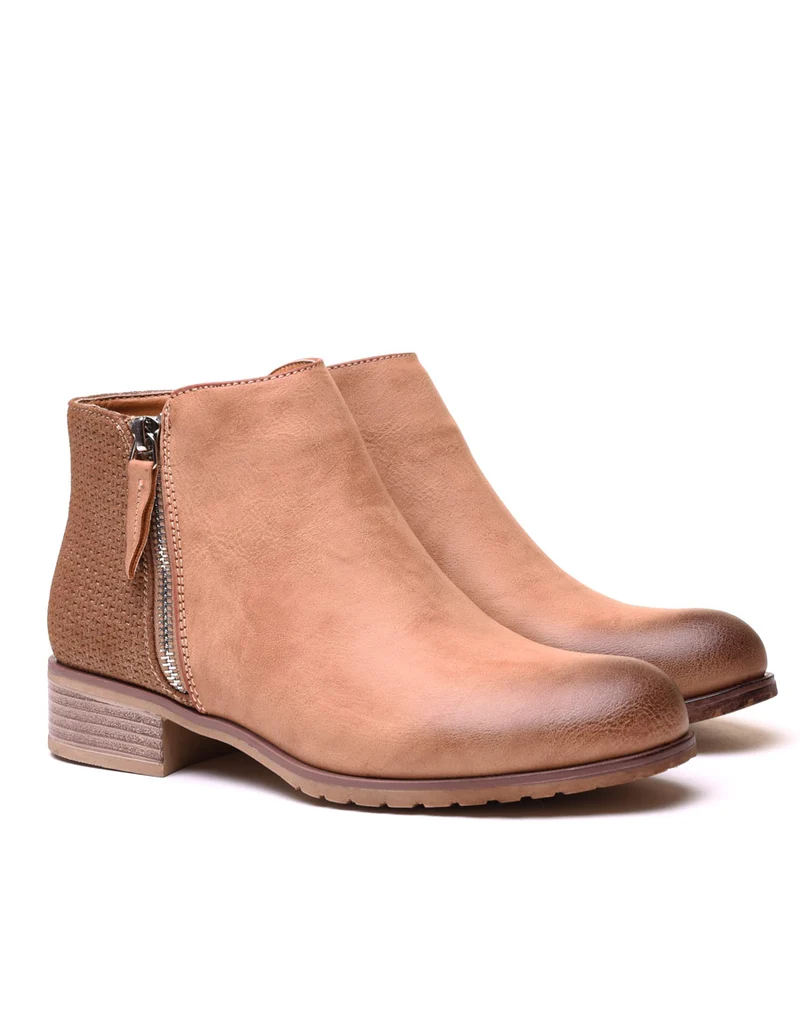 Bottines plates bi matières camel
