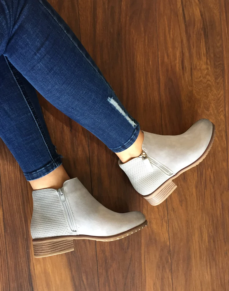 Bottines plates bi matières gris clair