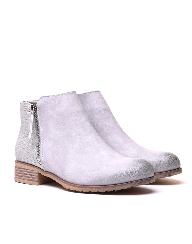Bottines plates bi matières gris clair