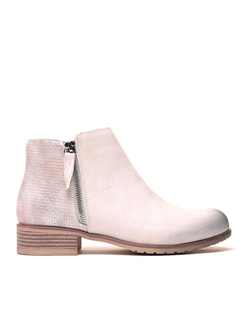 Bottines plates bi matières blanc cassé