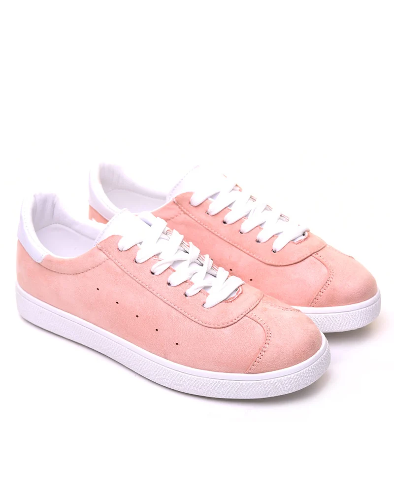 Sneakers en suédine rose pale