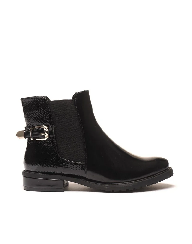 Chelsea boots noires imprimé reptile à boucle
