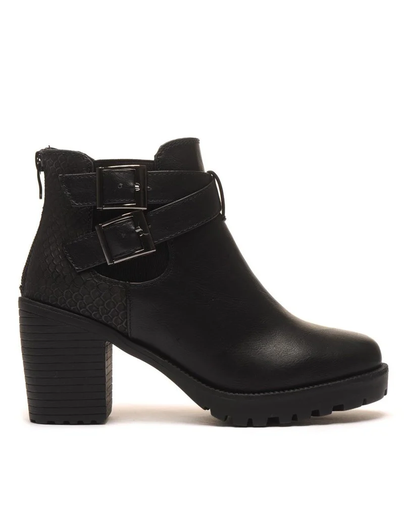 Bottine noire à boucle avec croco