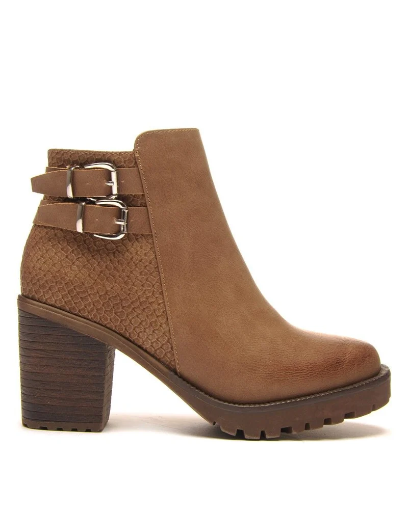 Bottine marron bi matière à talons épais FM510