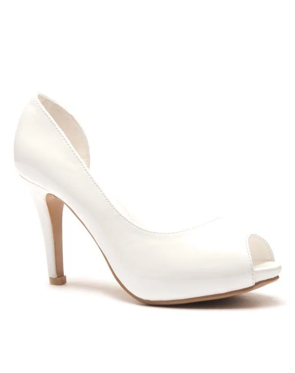 Escarpin blanc verni ajouré sur l'intérieur et bout ouvert