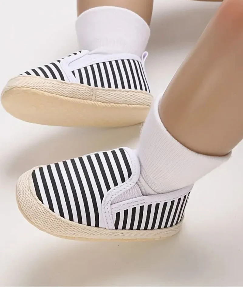 Mocassins premiers pas en Coton Motif Rayures