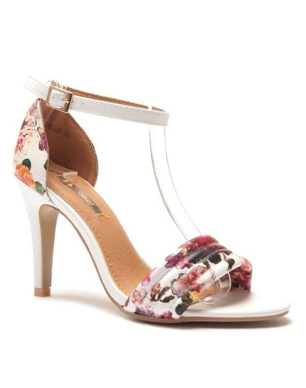 Sandale blanche fleurie avec bride