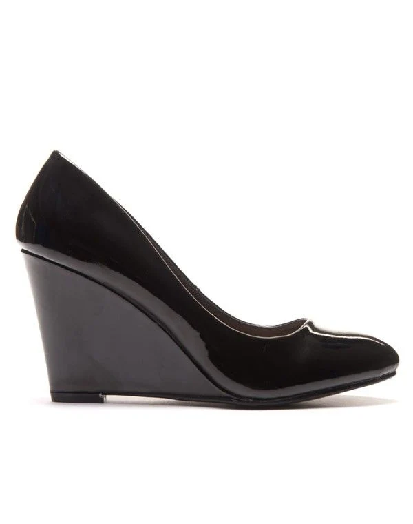 Escarpin noir verni avec talon compensé