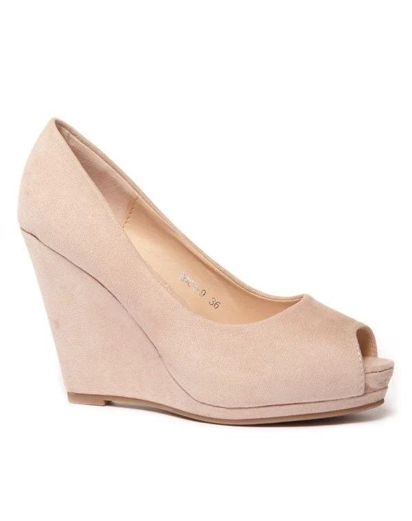Escarpin compensé beige avec bout ouvert