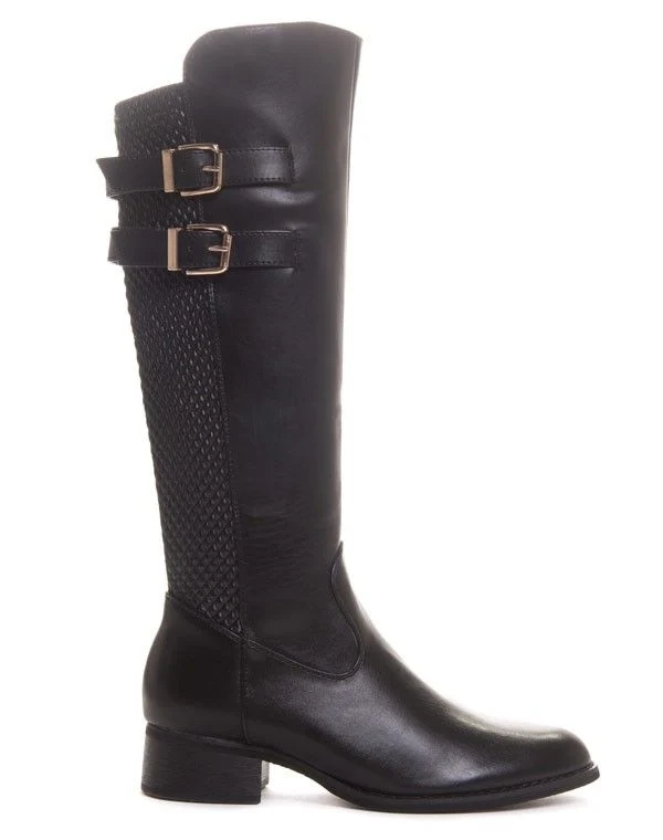 Botte noire bi matière avec boucles dorées