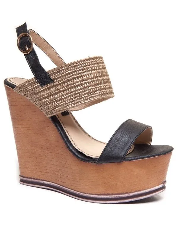 Chaussure femme: Compensée noire en bois