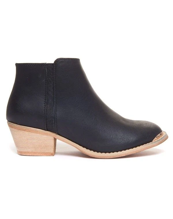 Bottines noires femme à talonnette et à bout doré