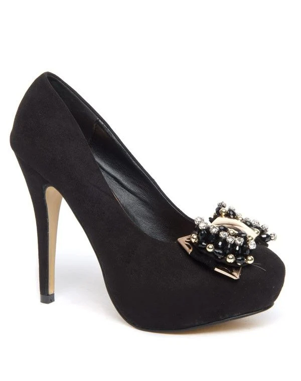 Escarpins noirs orné d'un n?ud décoré de perle