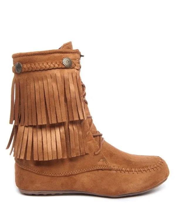 Bottine couleur camel à franges