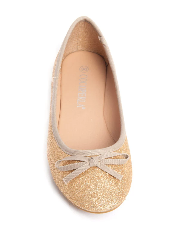 Ballerine femme Cocoperla or avec paillettes et noeud