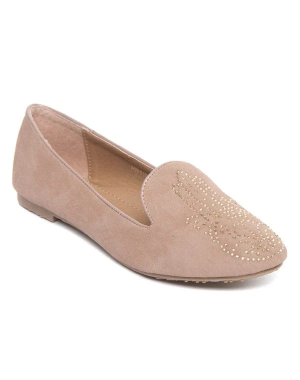 Chaussure femme plate taupe à main de fatma oriental strass