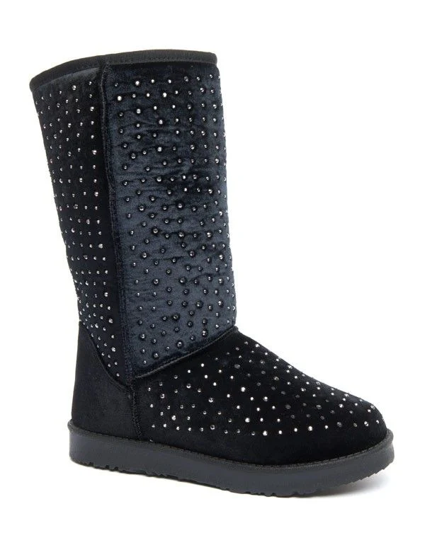 Chaussure femme Metalika : Botte noire et fourrée à strass
