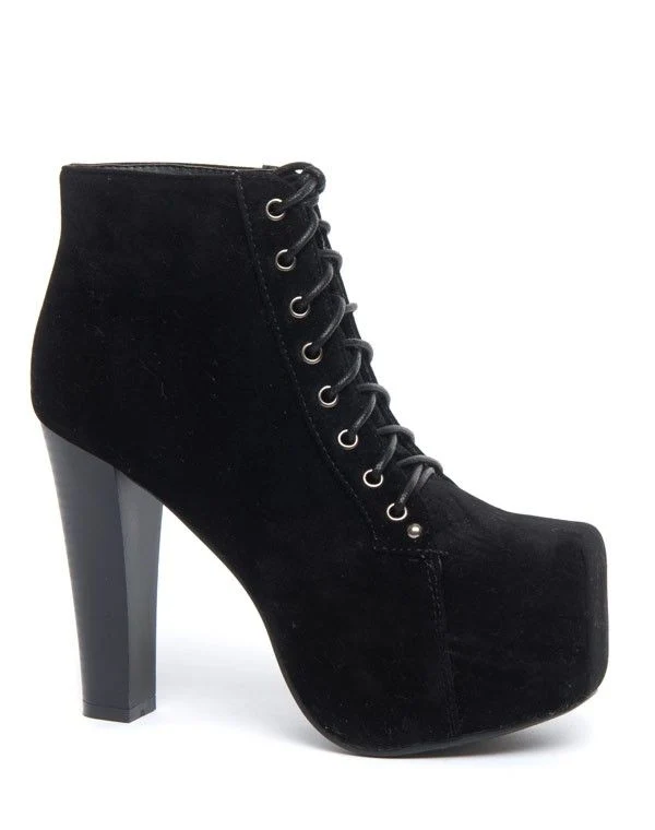 Bottines plateforme Ideal noir talons et lacets