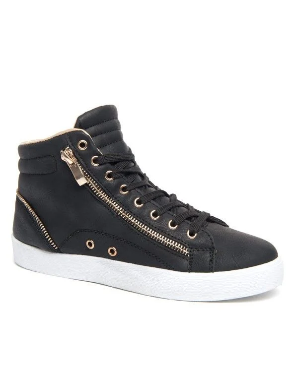 Basket noire Alicia Shoes fermeture éclair décorative or