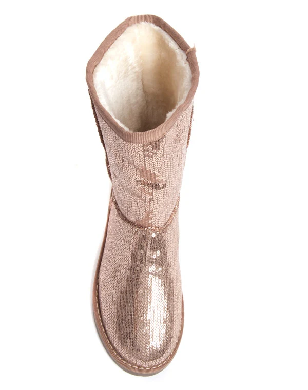 Bottes fourrure et sequins brillants Ideal kaki (cuivré)
