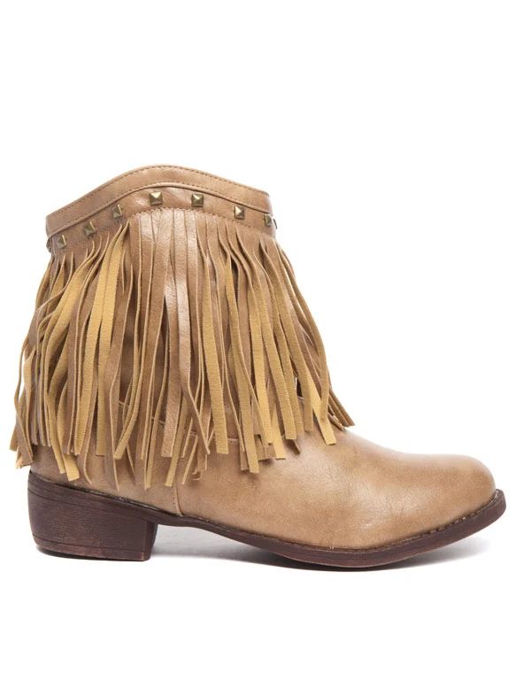 Bottes ethniques à franges et clous Ideal beige