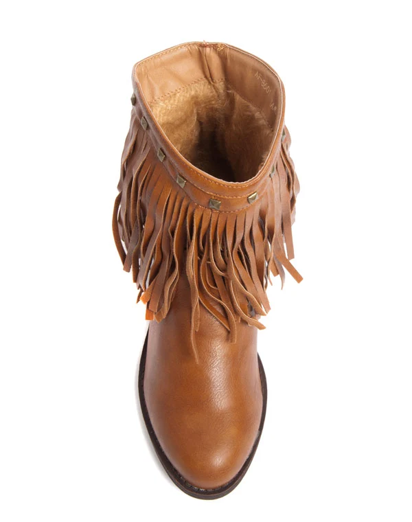 Bottes ethniques à franges et clous Ideal camel